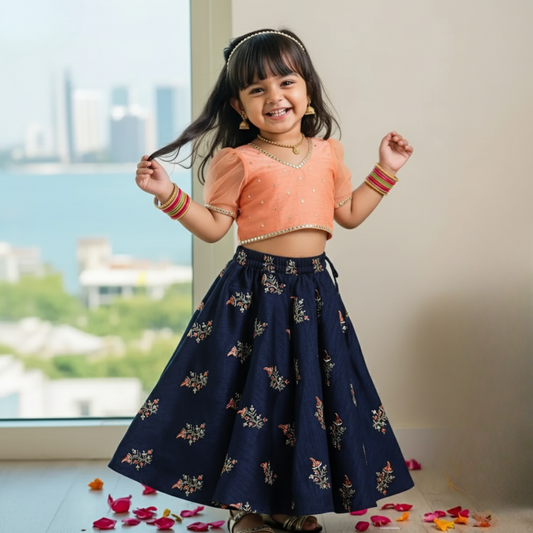 Mirror Work Embroidered Top with Flared Multi Color Lehenga. - My Store