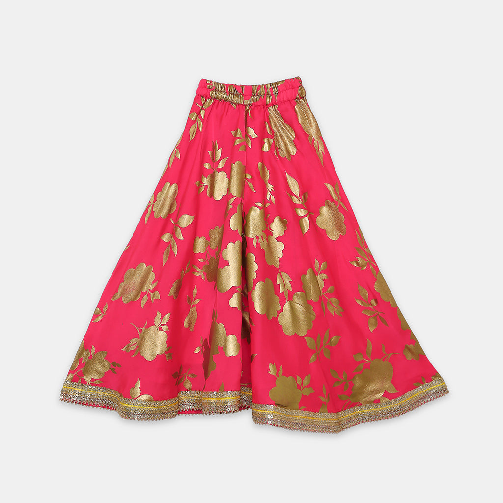 A Beautifully Yoke-Embroidered Top Complemented by Gold Floral- Foile Printed Palazzos. - My Store