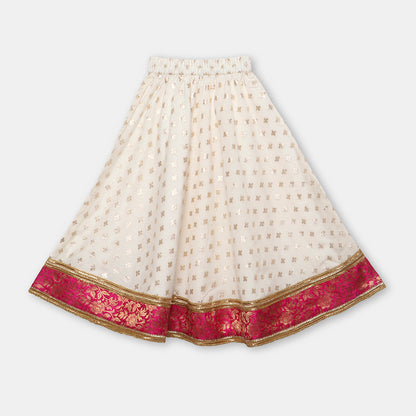 Magenta pink Brocade Top with Gotta lace detailing, paired with a flared Lehenga. - My Store