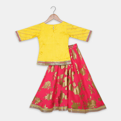 A Beautifully Yoke-Embroidered Top Complemented by Gold Floral- Foile Printed Palazzos. - My Store