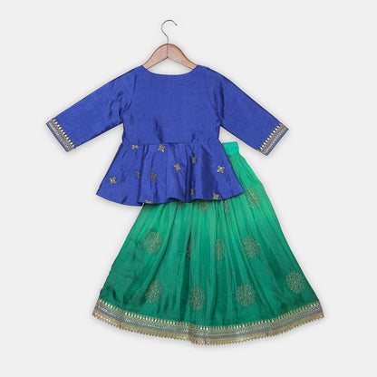 Gold Zari and Sequence Work Peplum Top with Shaded Lehenga. - My Store