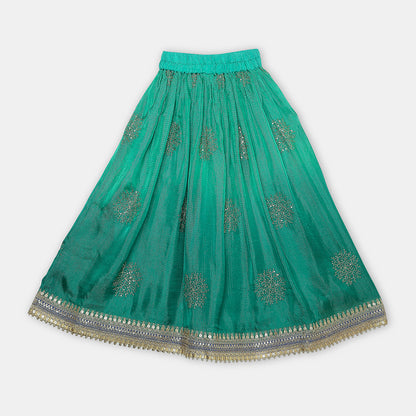 Gold Zari and Sequence Work Peplum Top with Shaded Lehenga. - My Store