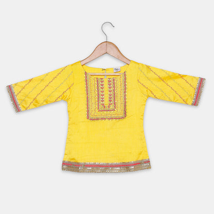 A Beautifully Yoke-Embroidered Top Complemented by Gold Floral- Foile Printed Palazzos. - My Store