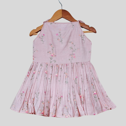 Blush Pink Embroidered Sleeveless Dress with Floral Print & Tassel Detail - My Store