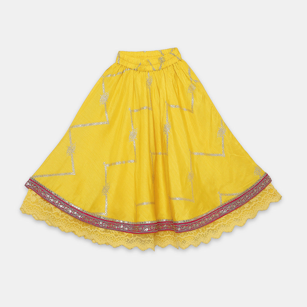 Flared Peplum Top with Gold Zari Embroidery, Paired with a Flared Lehenga. - My Store