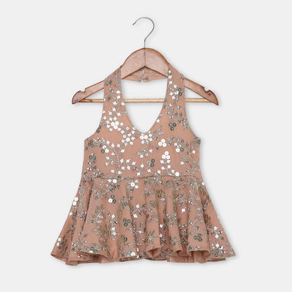 Shimmering Sequin Halter-Neck Flared Top paired with wide-Flared Palazzos - My Store