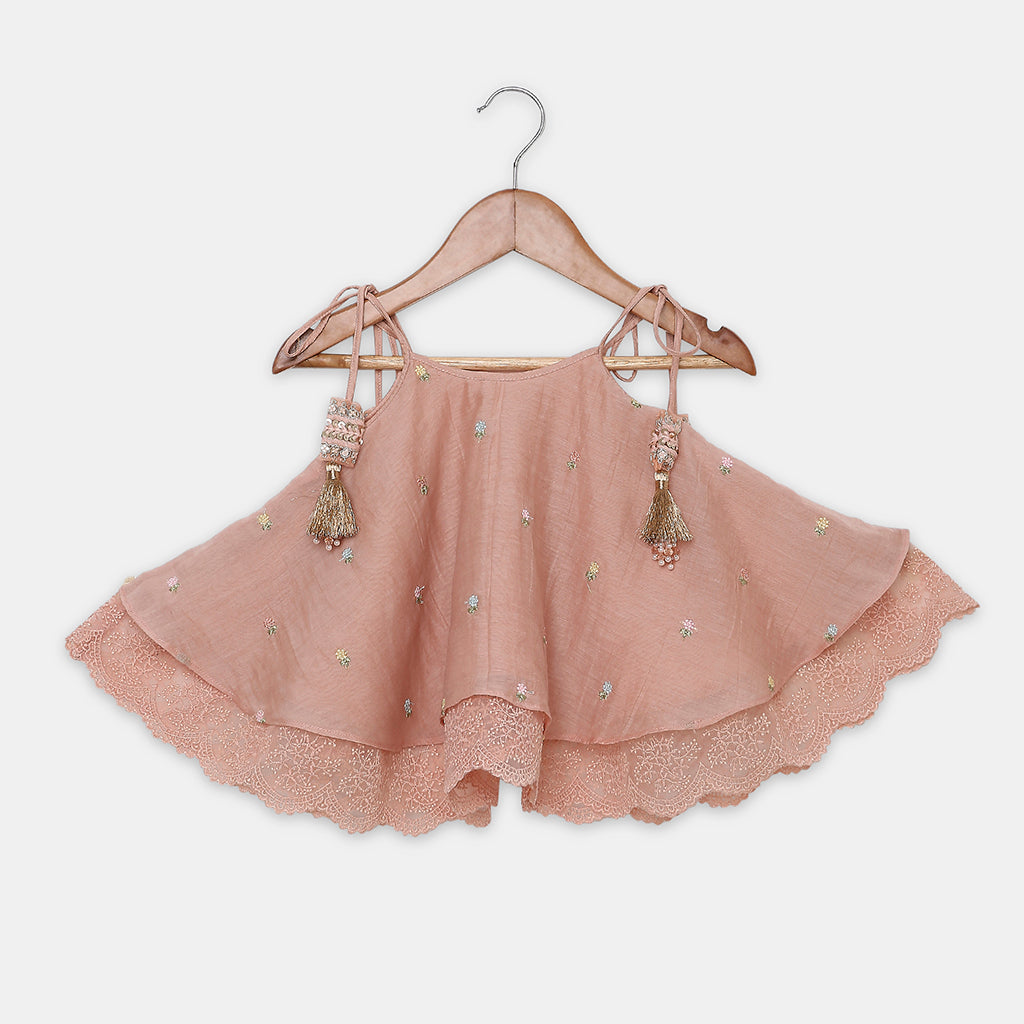 Peach Embroidered Strappy Flared Top Paired with Matching Flared Palazzo Pants. - My Store