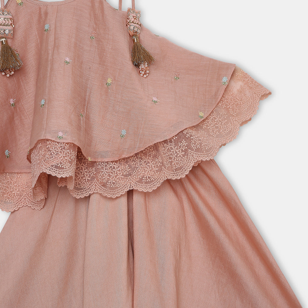 Peach Embroidered Strappy Flared Top Paired with Matching Flared Palazzo Pants. - My Store