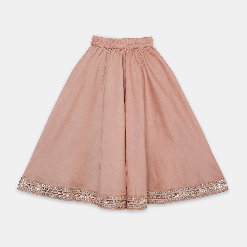 Peach Embroidered Strappy Flared Top Paired with Matching Flared Palazzo Pants. - My Store