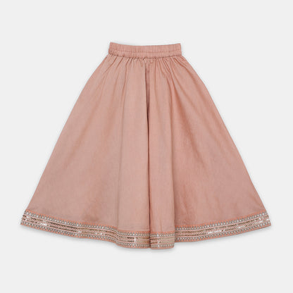 Peach Embroidered Strappy Flared Top Paired with Matching Flared Palazzo Pants. - My Store