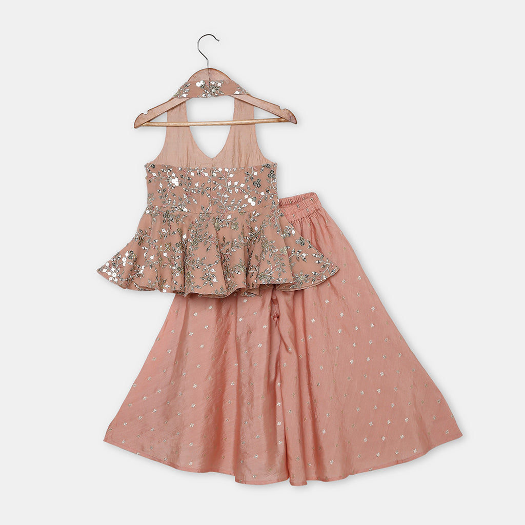 Shimmering Sequin Halter-Neck Flared Top paired with wide-Flared Palazzos - My Store