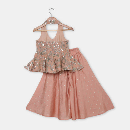 Shimmering Sequin Halter-Neck Flared Top paired with wide-Flared Palazzos - My Store