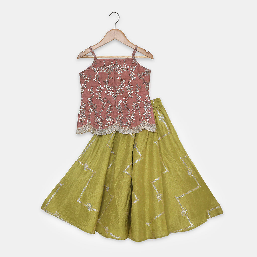 Embroidered Scallop-Hem Top aired with Flared Palazzo Pants. - My Store