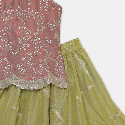 Embroidered Scallop-Hem Top aired with Flared Palazzo Pants. - My Store