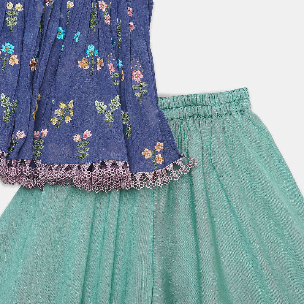 Multicolored Thread Embroidered One Shoulder Top with Palazzo. - My Store