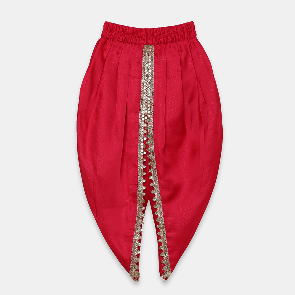 Gold Zari-Embroidered Peplum-Style Top Paired with a Classic Dhoti. - My Store