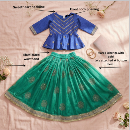 Gold Zari and Sequence Work Peplum Top with Shaded Lehenga. - My Store