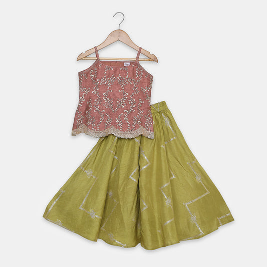 Embroidered Scallop-Hem Top aired with Flared Palazzo Pants. - My Store