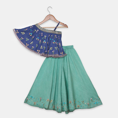 Multicolored Thread Embroidered One Shoulder Top with Palazzo. - My Store