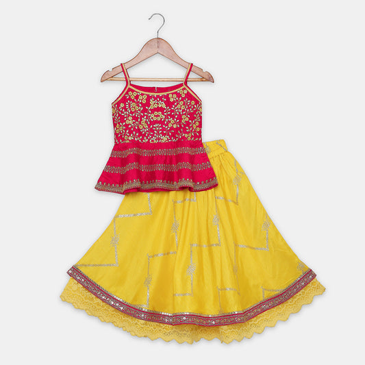 Flared Peplum Top with Gold Zari Embroidery, Paired with a Flared Lehenga. - My Store
