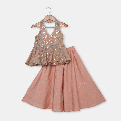 Shimmering Sequin Halter-Neck Flared Top paired with wide-Flared Palazzos - My Store