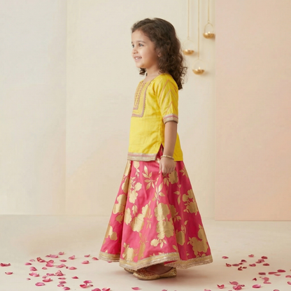 A Beautifully Yoke-Embroidered Top Complemented by Gold Floral- Foile Printed Palazzos. - My Store