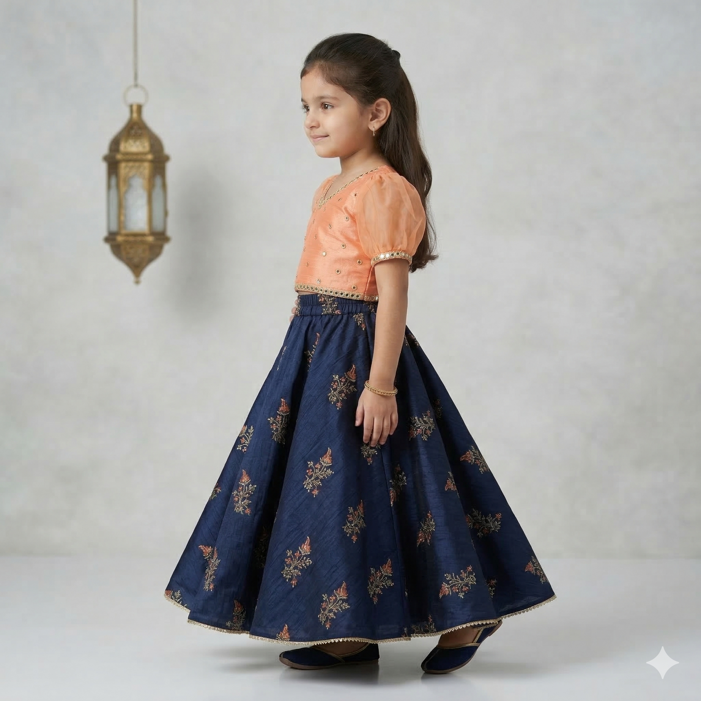 Mirror Work Embroidered Top with Flared Multi Color Lehenga. - My Store