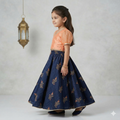 Mirror Work Embroidered Top with Flared Multi Color Lehenga. - My Store
