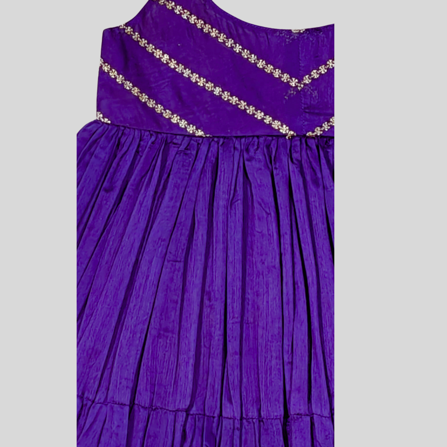 Deep Purple Sleeveless Dress with Gold Threads Detailing & Tiered Flared Hem. - My Store