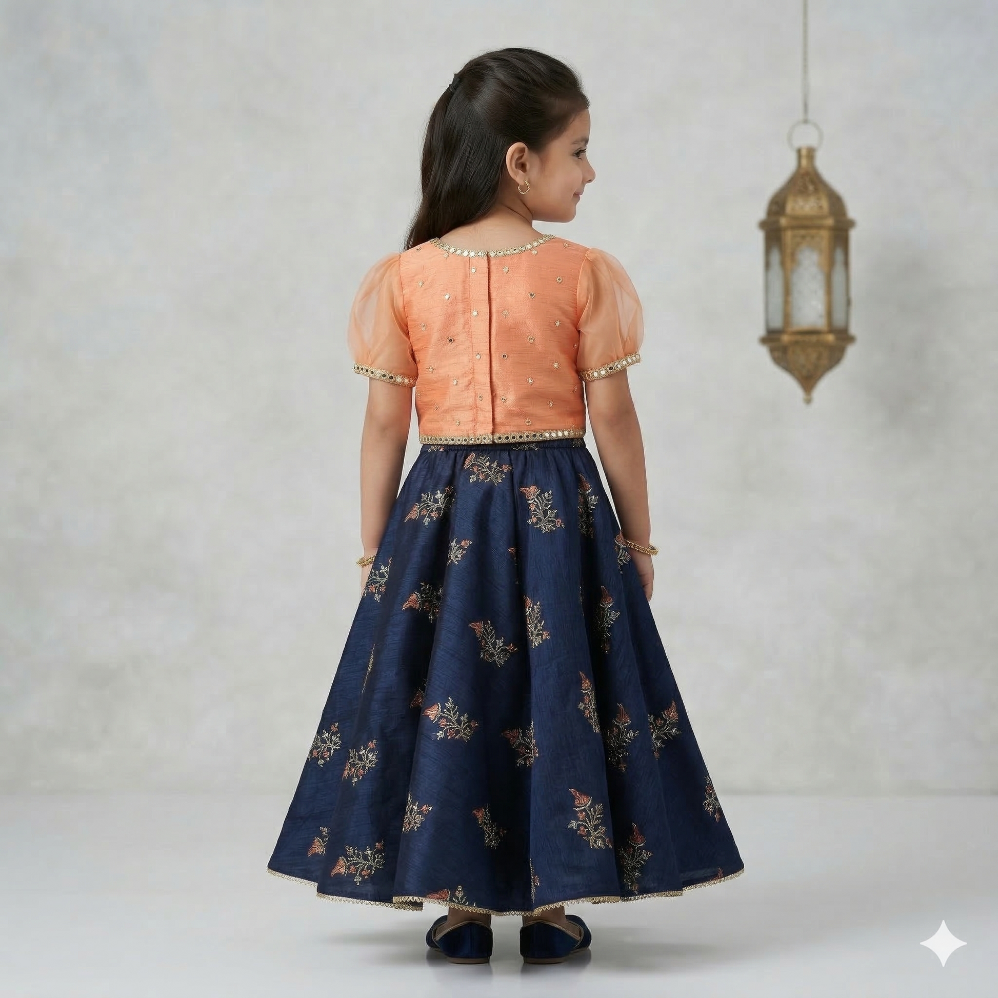 Mirror Work Embroidered Top with Flared Multi Color Lehenga. - My Store