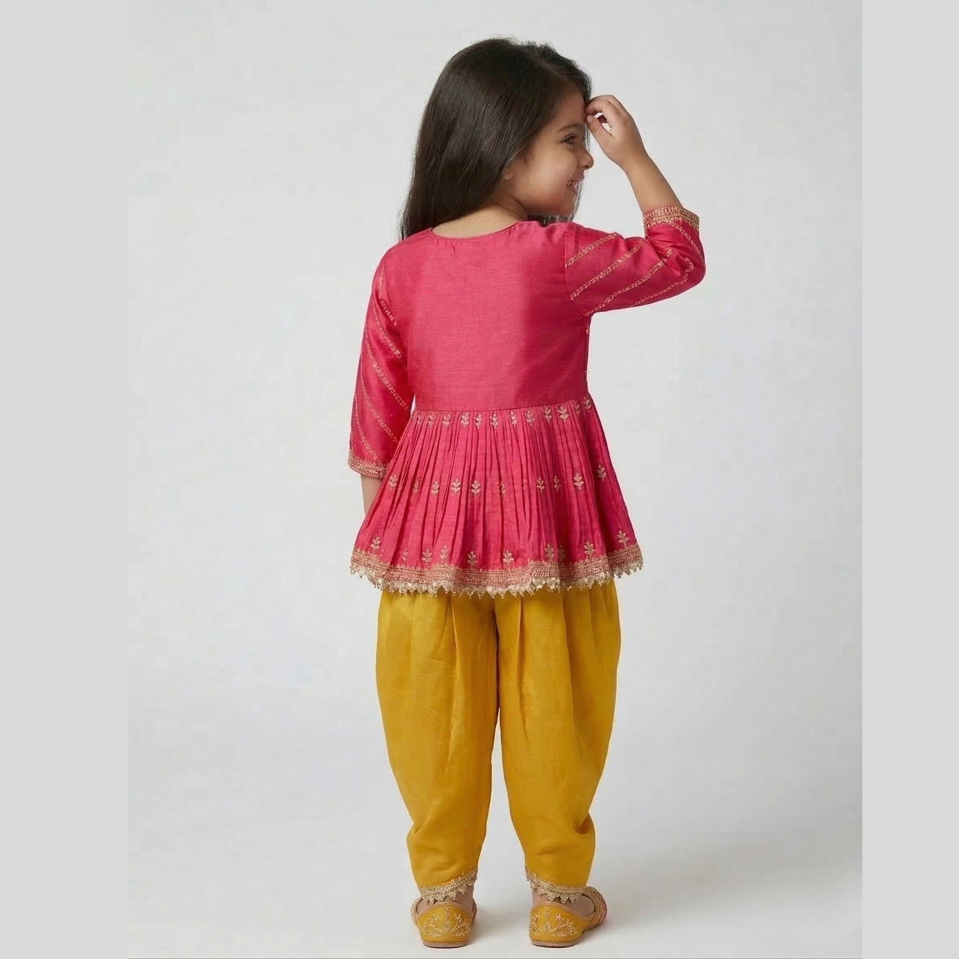 Gold Zari-Embroidered Peplum-Style Top Paired with a Classic Dhoti. - My Store