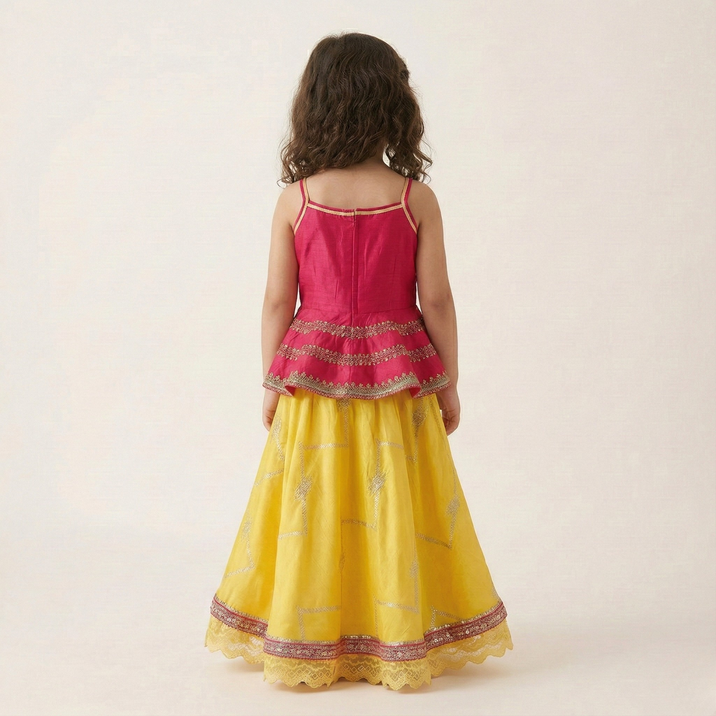 Flared Peplum Top with Gold Zari Embroidery, Paired with a Flared Lehenga. - My Store