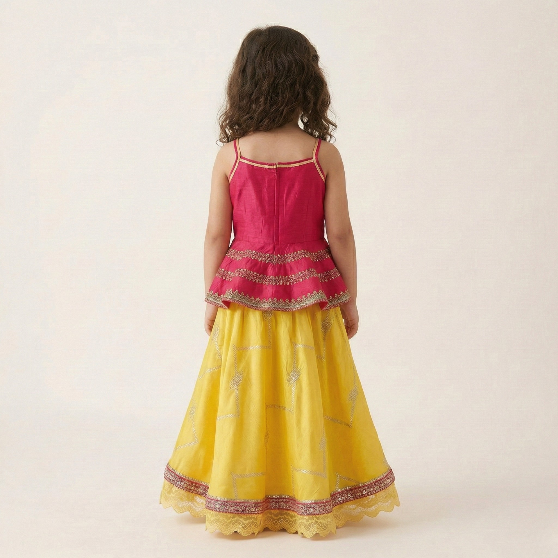 Flared Peplum Top with Gold Zari Embroidery, Paired with a Flared Lehenga. - My Store