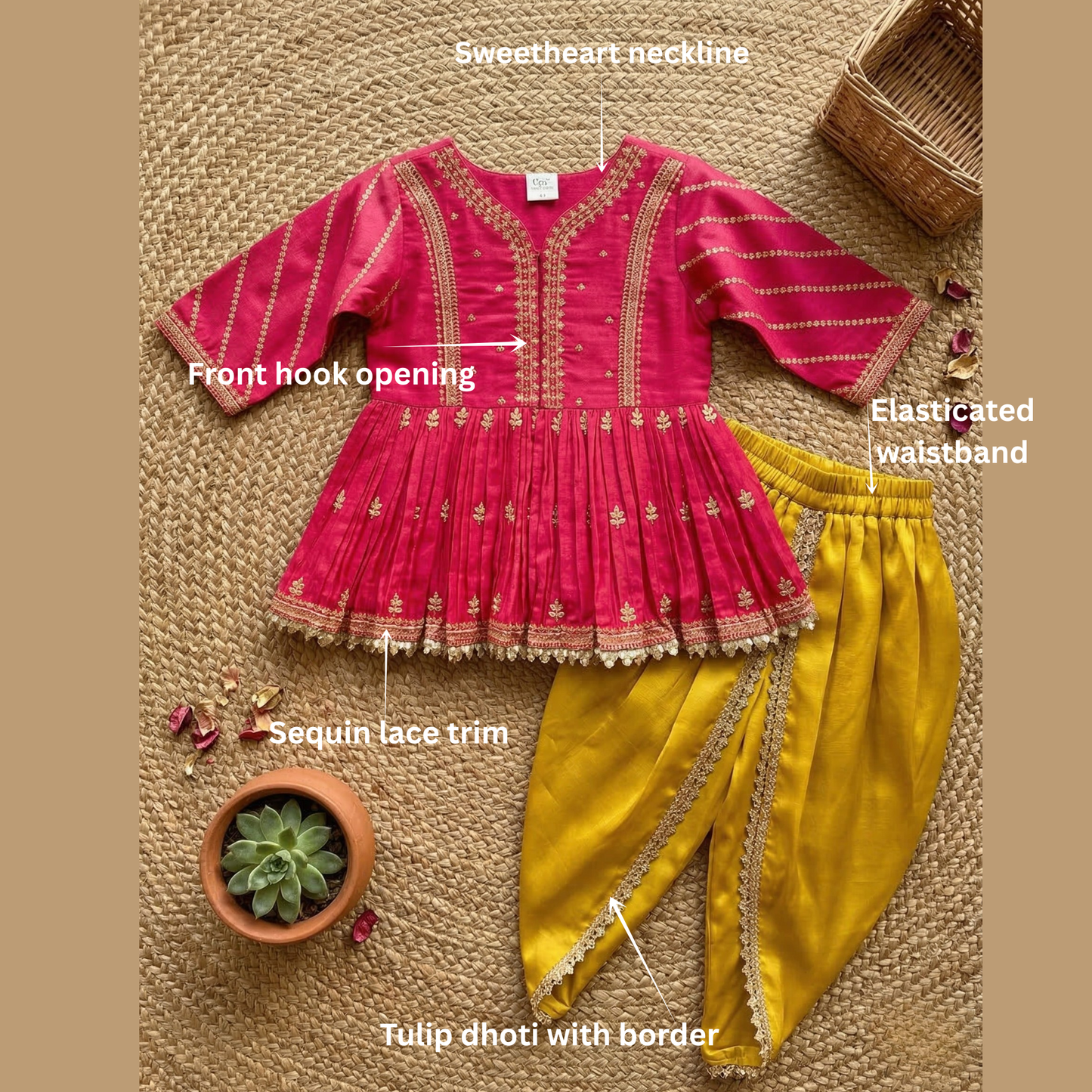 Gold Zari-Embroidered Peplum-Style Top Paired with a Classic Dhoti. - My Store