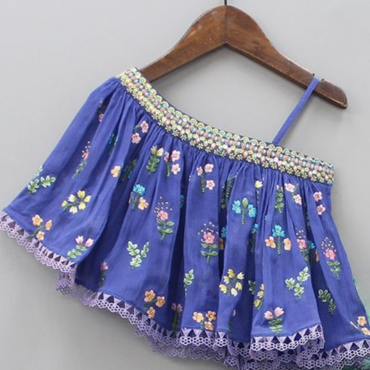 Multicolored Thread Embroidered One Shoulder Top with Palazzo. - My Store