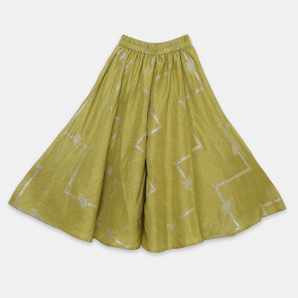 Embroidered Scallop-Hem Top aired with Flared Palazzo Pants. - My Store