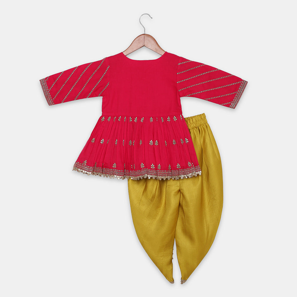 Gold Zari-Embroidered Peplum-Style Top Paired with a Classic Dhoti. - My Store