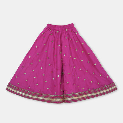 Gold Embroidered Majenta Pink Flared Kurta with Embroidered Flared Palazzo. - My Store