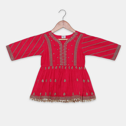 Gold Zari-Embroidered Peplum-Style Top Paired with a Classic Dhoti. - My Store