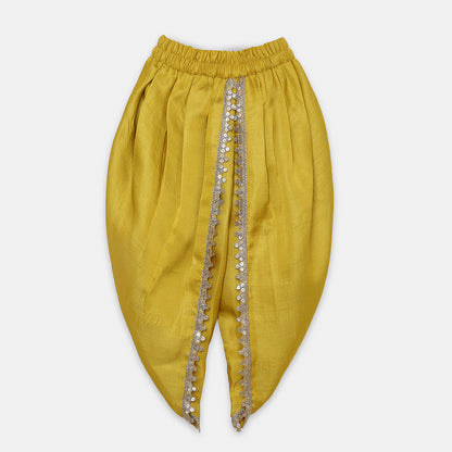 Gold Zari-Embroidered Peplum-Style Top Paired with a Classic Dhoti. - My Store