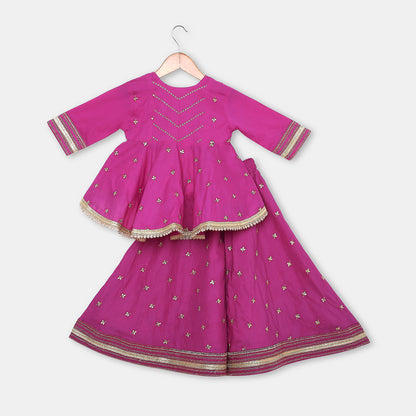 Gold Embroidered Majenta Pink Flared Kurta with Embroidered Flared Palazzo. - My Store