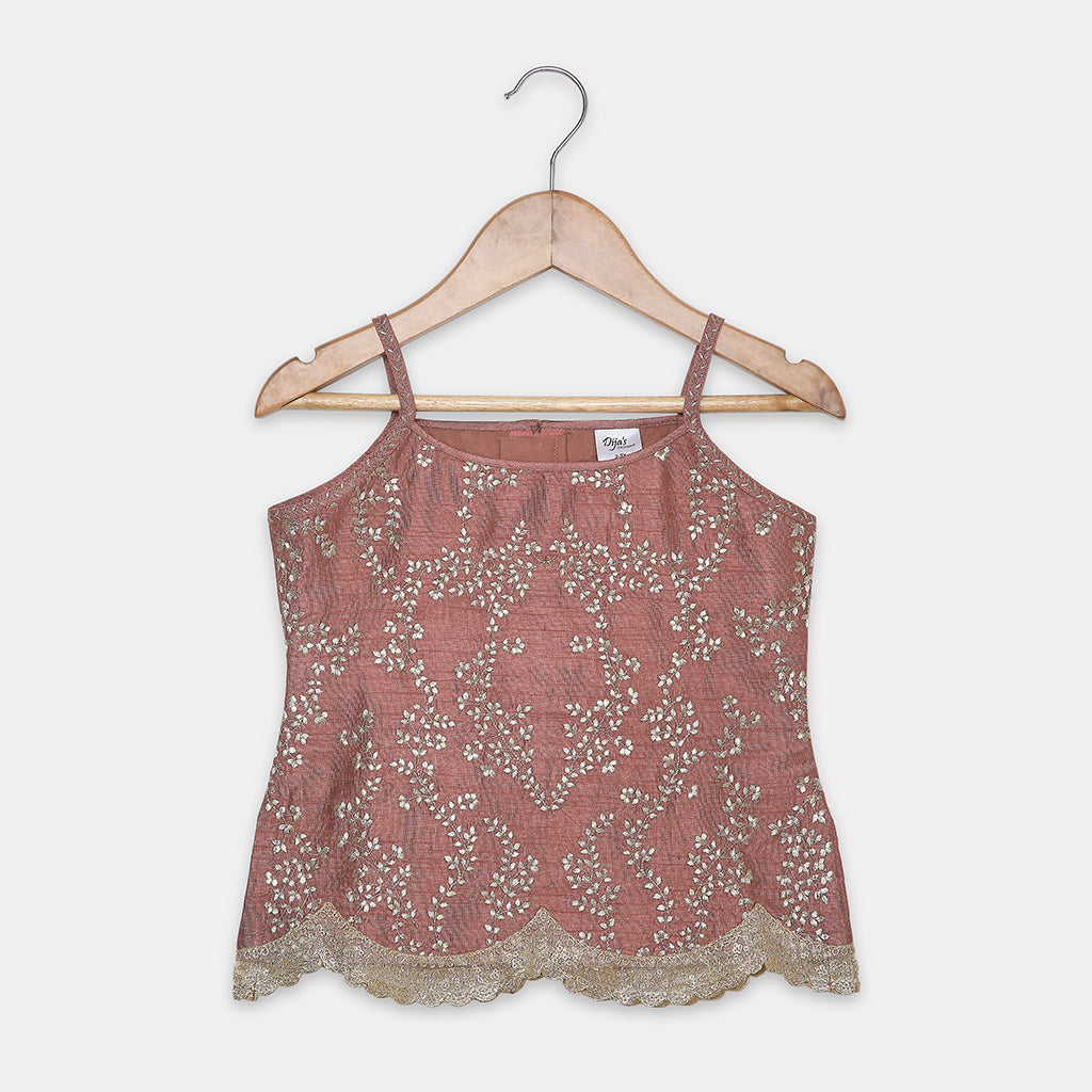 Embroidered Scallop-Hem Top aired with Flared Palazzo Pants. - My Store
