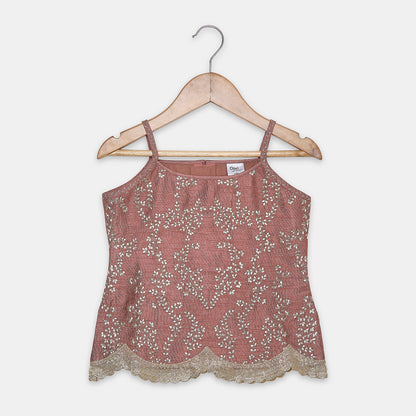 Embroidered Scallop-Hem Top aired with Flared Palazzo Pants. - My Store