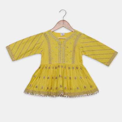 Gold Zari-Embroidered Peplum-Style Top Paired with a Classic Dhoti. - My Store