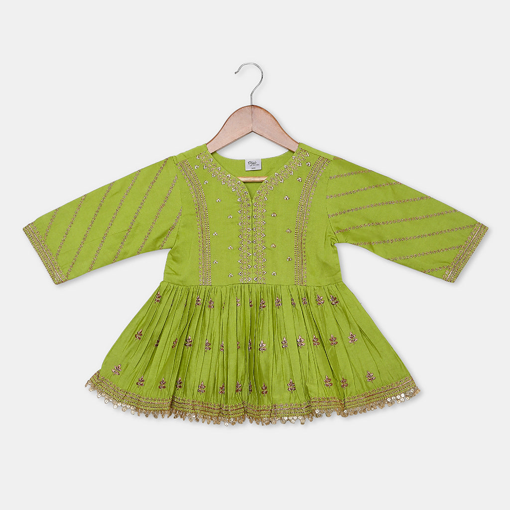 Gold Zari-Embroidered peplum-style top paired with a classic Dhoti. - My Store