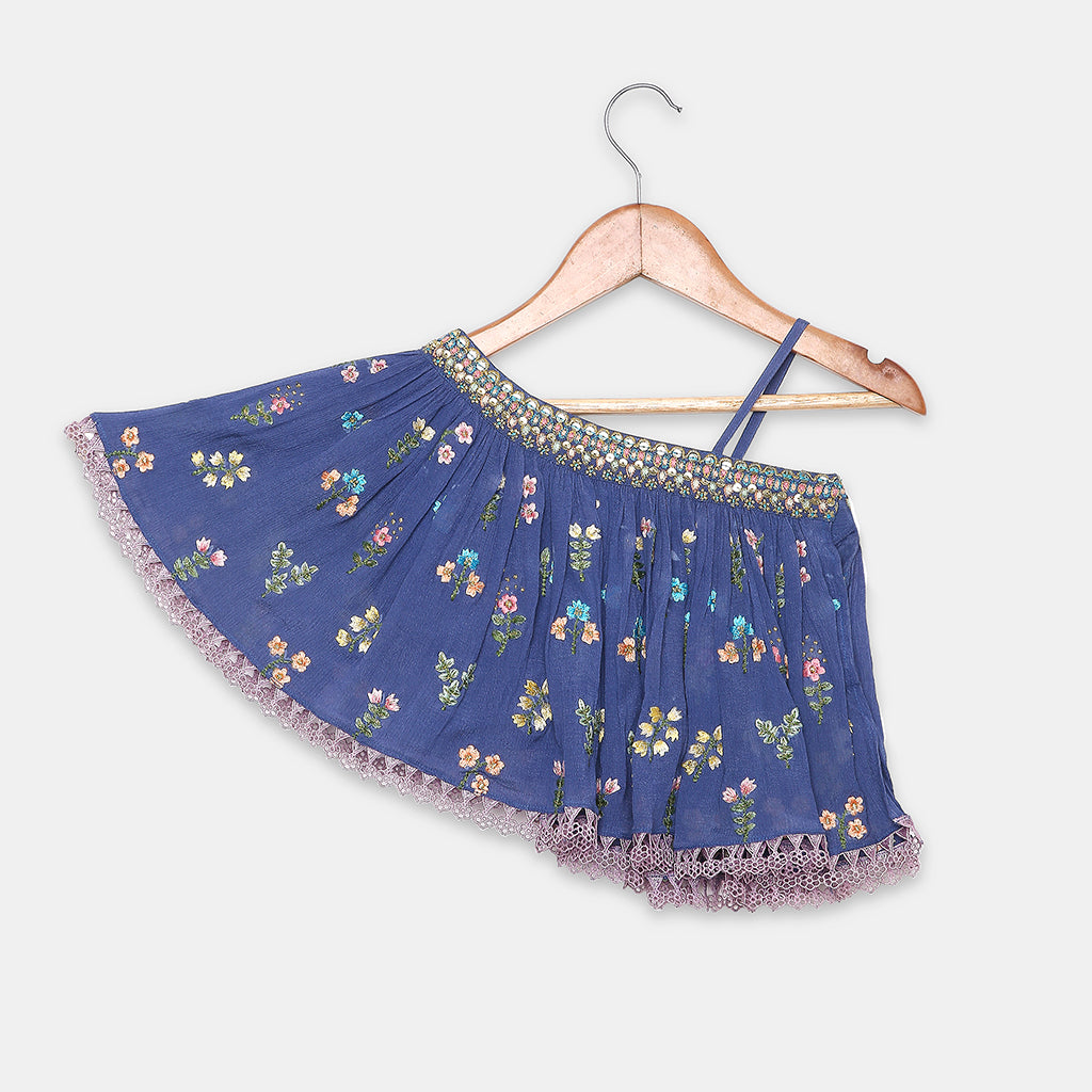 Multicolored Thread Embroidered One Shoulder Top with Palazzo. - My Store